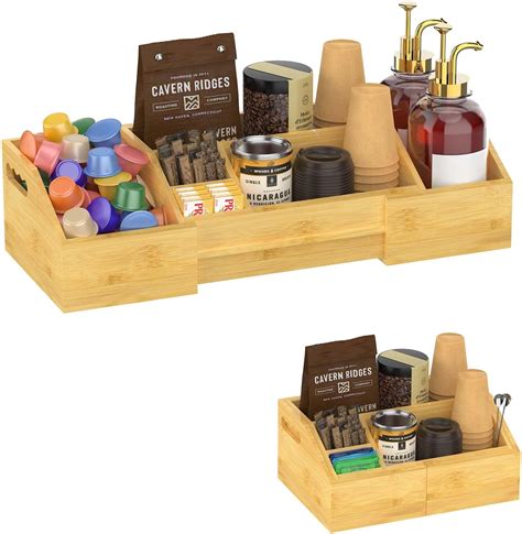 Eslukerly Coffee Organizer Station For Countertop Bamboo Coffee Condiment