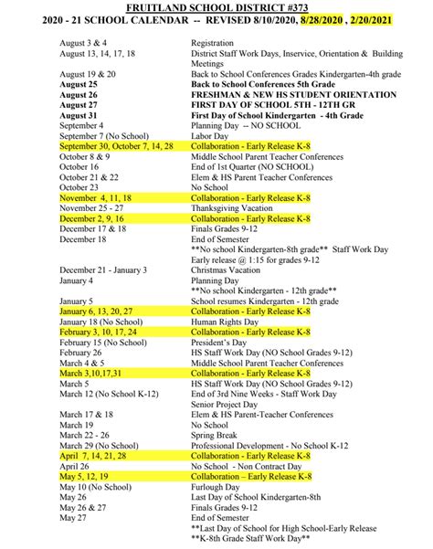 District Calendar | Fruitland Middle School