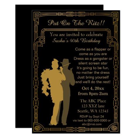 Roaring 20s Art Deco Flapper Girl And Gangster Invitation