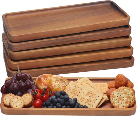 HOMKULA Solid Acacia Wood Serving Tray 6 Pack 14 X 5 5 Rectangular