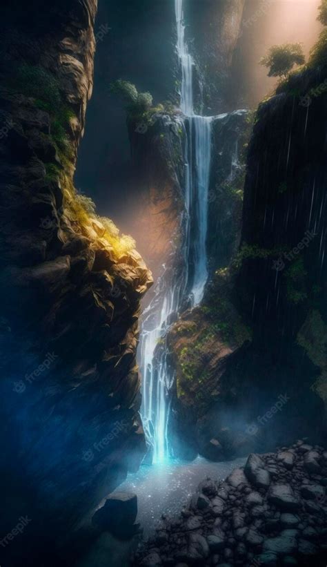 Premium Photo | Mystical magical waterfall in the mountains