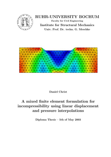 PDF A Mixed Finite Element Formulation For Incompressibility Using