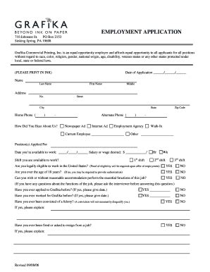 Fillable Online EMPLOYMENT APPLICATION Grafika Print Fax Email Print