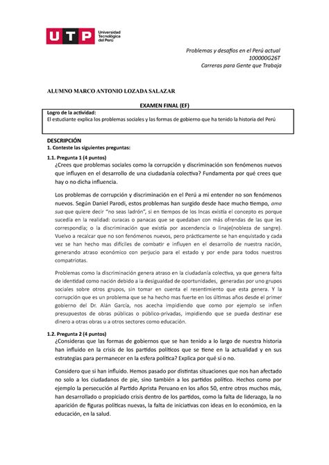 Examen Final El Estudiante Explica Los Problemas Sociales Y Las Formas