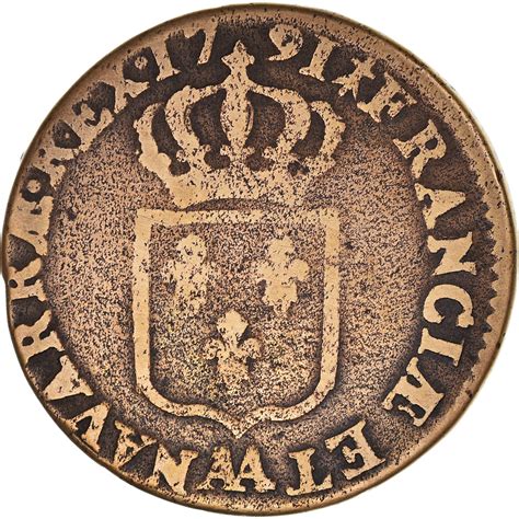 Coin France Louis Xvi Sol Metz Copper Km European