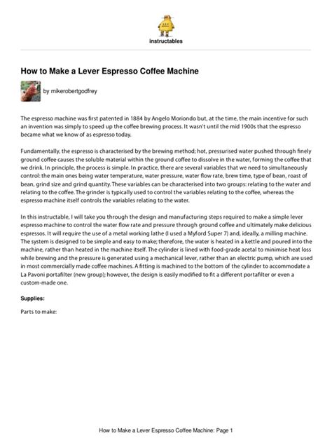 How To Make A Lever Espresso Machine | PDF