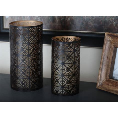 Litton Lane Dark Brown Metal Decorative Geometric Candle Lantern Set