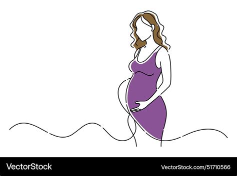 Pregnant Woman Doodle Continuous Line Art Vector Image