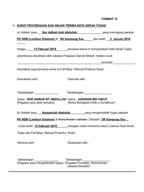 Surat Serah Tugas Pdf