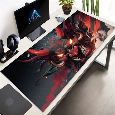 Oni Mask Desk Mat Anime Mousepad Japanese Gaming Mousepad Xl Oni