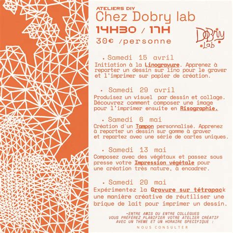 Planning Des Ateliers Cr Atifs Avril Mai Dobry Lab