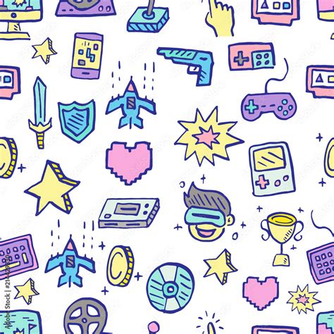 Video Game Doodle Seamless Pattern Stock Vector Adobe Stock