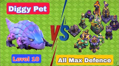 Diggy Pet Vs All Max Defense Clash Of Clans Youtube