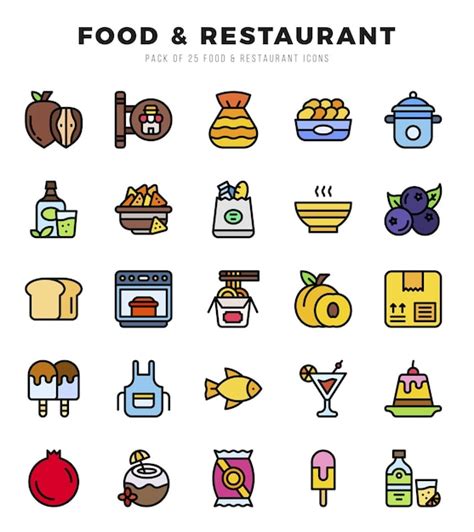 Premium Vector Vector Icons Set Of Food And Restaurant Lineal Color