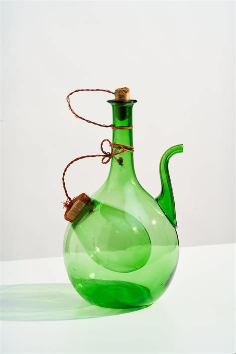 Vintage Italian Hand Blown Green Glass Wine Decanter With Ice Reservoir