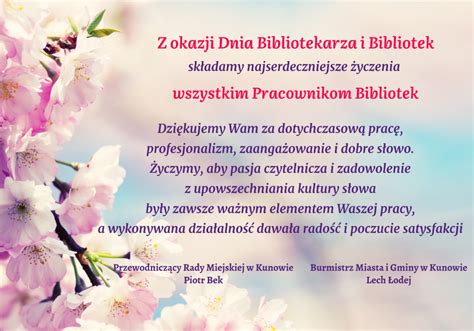 Życzenia z okazji Dnia Bibliotekarza i Bibliotek Aktualności Gmina