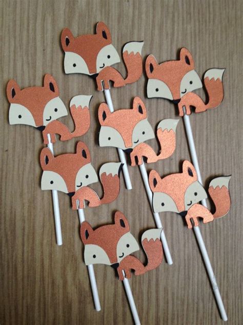 Set Of Fox Cupcake Toppers Birthday Baby Shower Forest Friends Fox