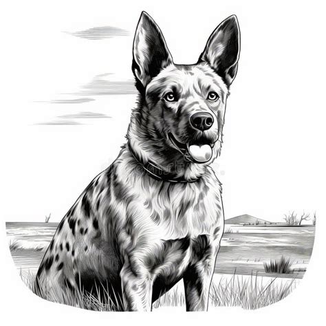 Realistic Black And White Dog Drawing With African Patterns And