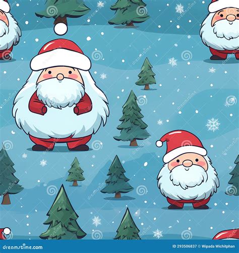 Cartoon Christmas Background With Santa Claus Seamless Pattern Stock