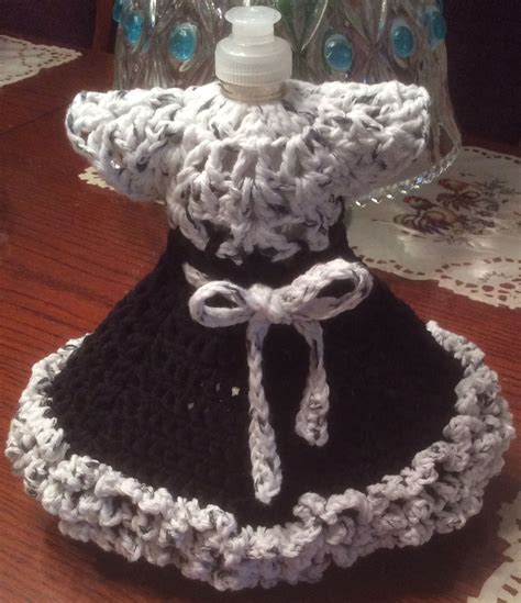 Crochet Dish Soap Bottle Dress Back View Fingerless Gloves