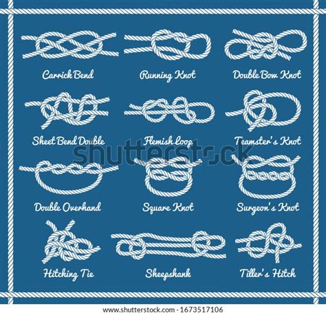 Set Rope Knots Hitches Bows Bends Stock Illustration 1673517106