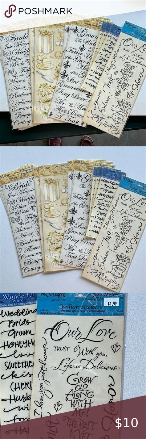 Wedding Theme Stickers Words and Pictures 11 packages as seen in photos . | Vintage scrapbook ...