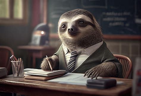 Premium AI Image | Portrait of an anthropomorphic sloth dressed as a schoolboy in a classroom ...