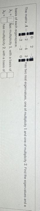 Solved The Matrix A Has Two Real Eigenvalues Chegg