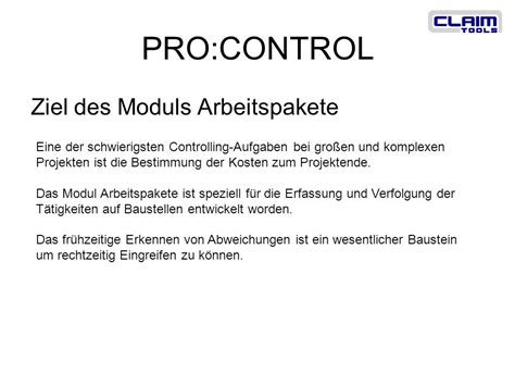 PRO CONTROL Ziel Des Moduls Arbeitspakete Ppt Video Online Herunterladen