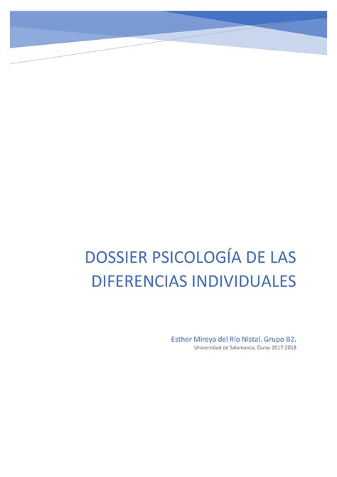 Dossier Diferencias Individuales Dossier Psicolog A De Las