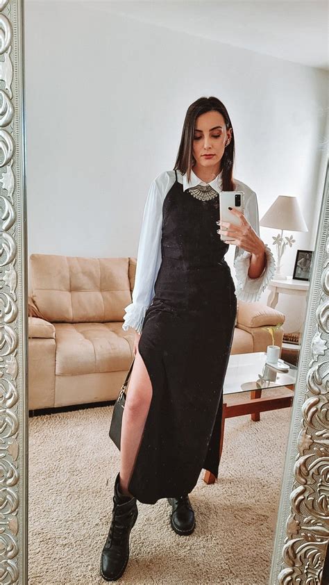 Look Vestido Preto E Coturno - Look vestido longo preto. Look trabalho. Look com coturno. Look com ...