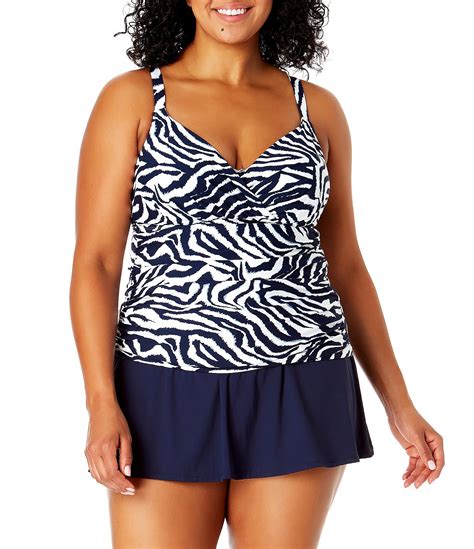 Anne Cole Plus Size Zebra Shadow Surplice V Neck Tankini Swim Top