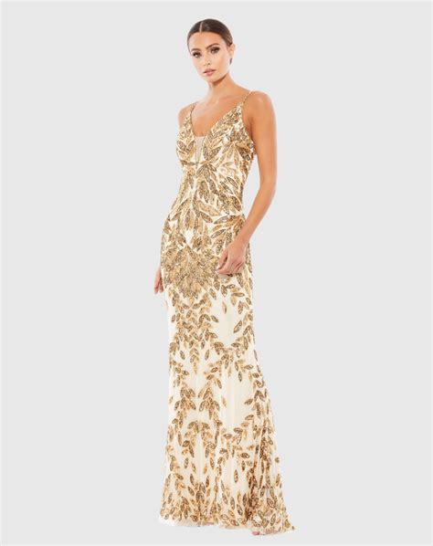 Embellished Gold Leaf Evening Gown Mac Duggal