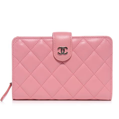 Chanel Lambskin Quilted Compact Zip Wallet Pink 56366