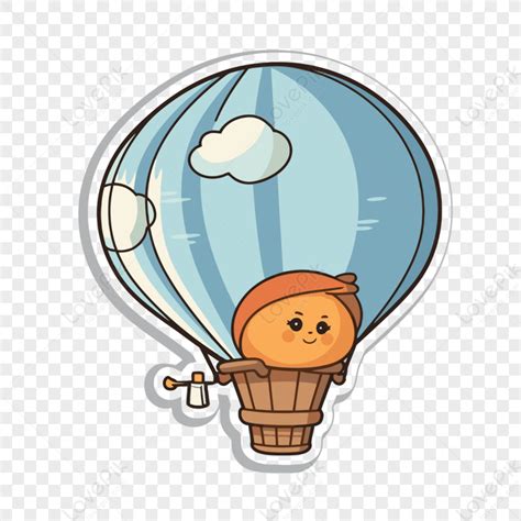 Cartoon Girl Sa Isang Orange Hot Air Balloon Sticker Vector Clipart Clipart Larawan Numero Ng