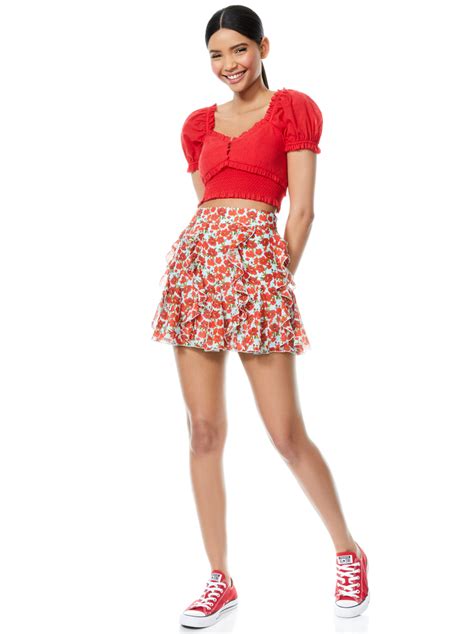 Rianna Puff Sleeve Crop Top In Bright Poppy Alice Olivia