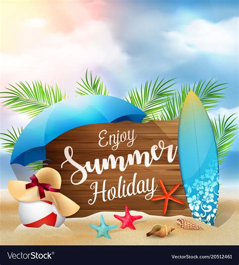 Enjoy Summer Holidays Banner Design With A Wooden Vector Image