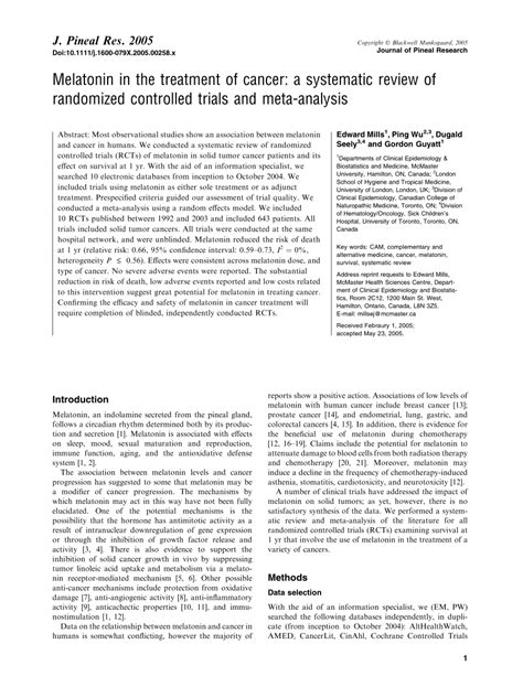 Pdf Melatonin In The Treatment Of Cancer A Systematic Review Of