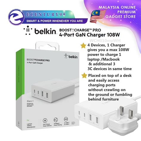 Belkin Boost Charge Pro 4 Port Usb Hub Pd Gan Charger 108w 65w90w Usb C Laptop Charger With