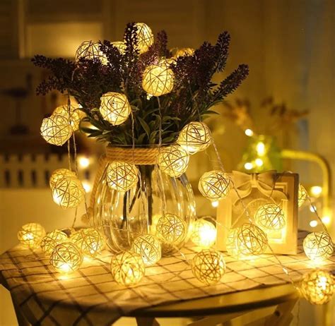 M Led Battery Powered Led Rattan Ball String Lights Decorative