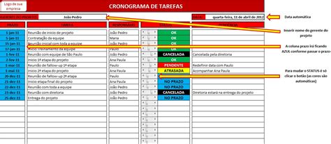 Cronograma De Tarefas Planilha Pronta