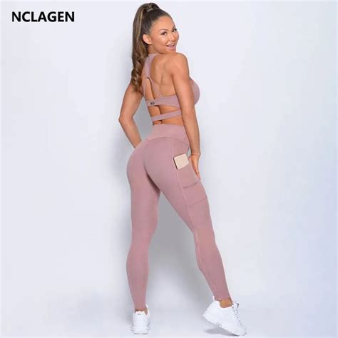 NCLAGEN Conjunto De Yoga Para Mujer Ropa Deportiva De Gimnasio De Tela