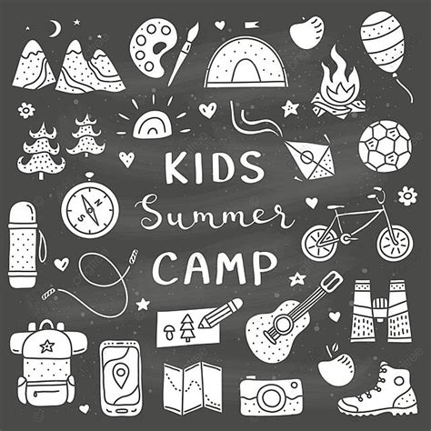 Lettering And Outdoor Icons Adorn Kids Camp Poster Vector, Child ...