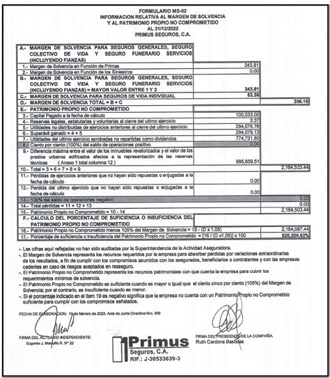 Margen De Solvencia Primus Seguros C A