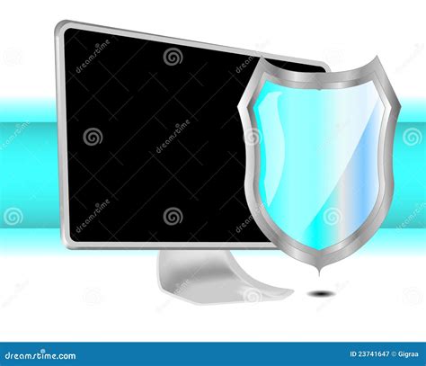 Computer With Shield For Protection Stock Vector Illustration Of