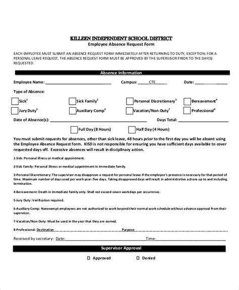 Printable Employee Absence Form Template Printable Templates Free