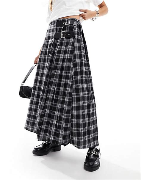 Collusion Maxi Kilt Skirt In Monochrome Check Asos