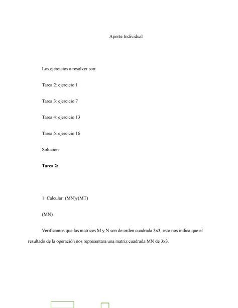 Aporte Algebra Lineal Aporte Individual Los Ejercicios A Resolver Son