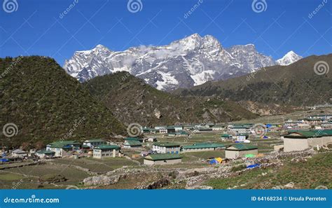 Sherpa Village Khumjung And Mountain Stock Photo Image Of Landscape