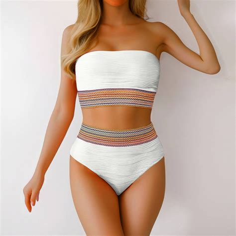 White Swim Suits For Women 2025 High Waisted Bandeau Bikini Set Women Strapless Two Piece